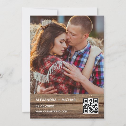 Rustikales Foto Bauernhof QR Code Einladung Hochze (Rückseite)