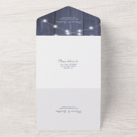 Rustikales Foto blaue Holzklingellichter uAwg Hoch All In One Einladung (Außenbereich)