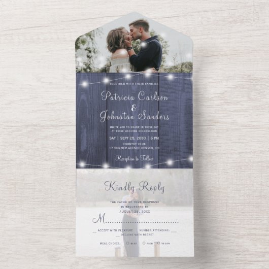 Rustikales Foto blaue Holzklingellichter uAwg Hoch All In One Einladung (Innen Boden)