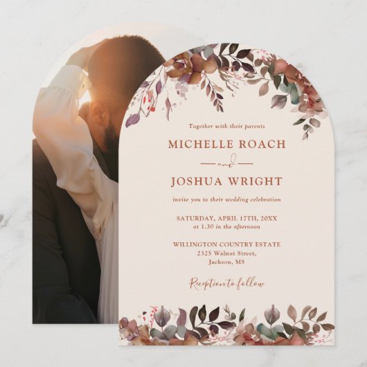 Rustikales Foto Blumenarven Hochzeit im Herbst Her Einladung (Vorne/Hinten)