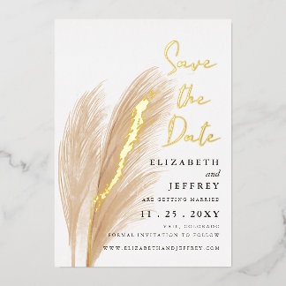 Rustikales Foto Boho Pampas Save the Date Folieneinladung