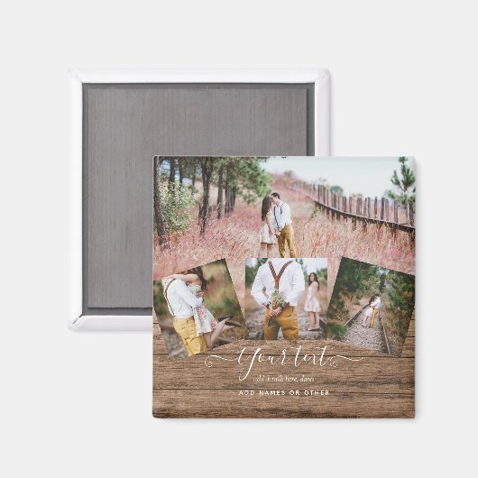 Rustikales FOTO-COLLAGE-Geschenk Benutzerdefiniert Magnet (Vorderseite/Rückseite)