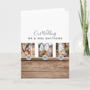 Rustikales Foto Collage Monogram NEWLYWEDS WEDS Einladung