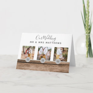 Rustikales Foto Collage Monogram NEWLYWEDS WEDS Einladung
