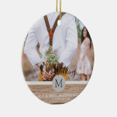 Rustikales Foto Collage Monogram NEWLYWEDS WEDS Keramik Ornament (Rechts)