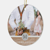 Rustikales Foto Collage Monogram NEWLYWEDS WEDS Keramik Ornament (Links)