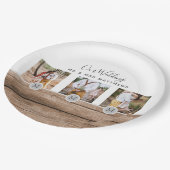 Rustikales Foto Collage Monogram NEWLYWEDS WEDS Pappteller (Schrägansicht)