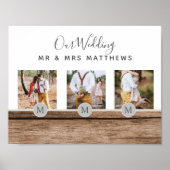 Rustikales Foto Collage Monogram NEWLYWEDS WEDS Poster (Vorne)