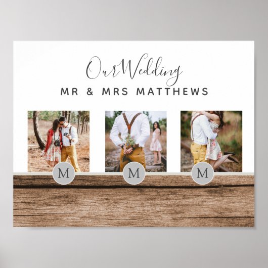 Rustikales Foto Collage Monogram NEWLYWEDS WEDS Poster (Vorne)