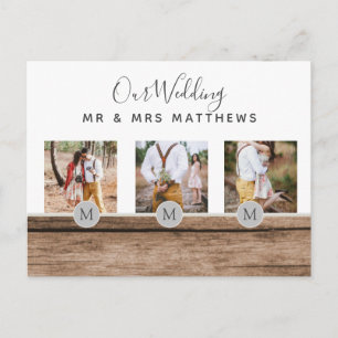 Rustikales Foto Collage Monogram NEWLYWEDS WEDS Postkarte