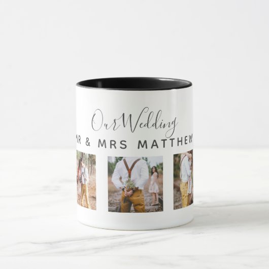 Rustikales Foto Collage Monogram NEWLYWEDS WEDS Tasse (Zentrum)