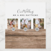 Rustikales Foto Collage Monogram NEWLYWEDS WEDS Weinetikett (Einzelnes Label)