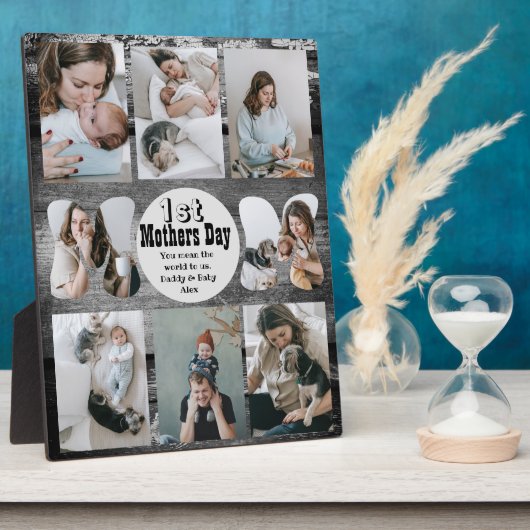 Rustikales Foto Collage Plaque zum ersten Mutterta Fotoplatte (Seite)