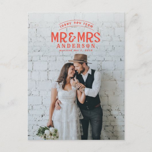 Rustikales Foto danke Ihnen Hochzeitsankündigung Ankündigungspostkarte (Vorderseite)