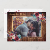 Rustikales Foto der Burgunder Marine Save the Date Ankündigungspostkarte (Vorne/Hinten)