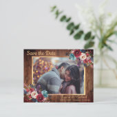 Rustikales Foto der Burgunder Marine Save the Date Ankündigungspostkarte (Stehend Vorderseite)