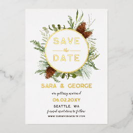 Rustikales Foto der Kiefernflossen-Branchen Save t Folieneinladung