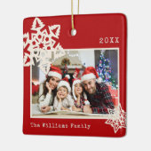 Rustikales Foto DIY Snowflake Familienname Keramikornament (Links)