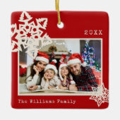 Rustikales Foto DIY Snowflake Familienname Keramikornament (Vorderseite)