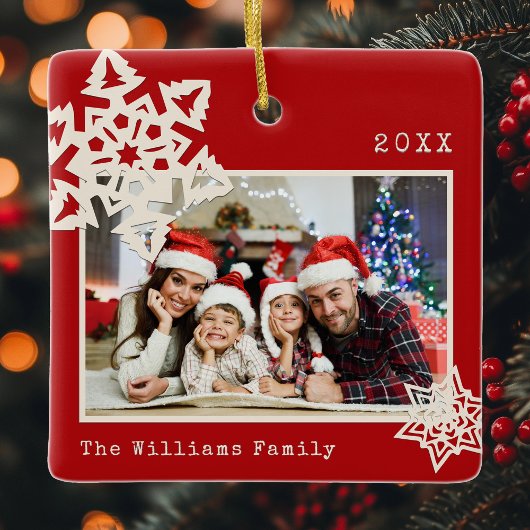 Rustikales Foto DIY Snowflake Familienname Keramikornament