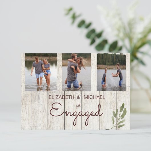 Rustikales Foto Einfaches Holz Moderne Verlobung Save The Date (Stehend Vorderseite)