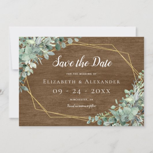 Rustikales Foto Eukalyptus Greenery Save The Date (Vorderseite)