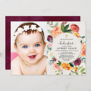 Rustikales Foto Fall-Widmungsblumenburgunders Einladung