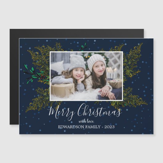 Rustikales Foto Frohe WeihnachtsMagnetkarte Magnetkarte (Vorne/Hinten)