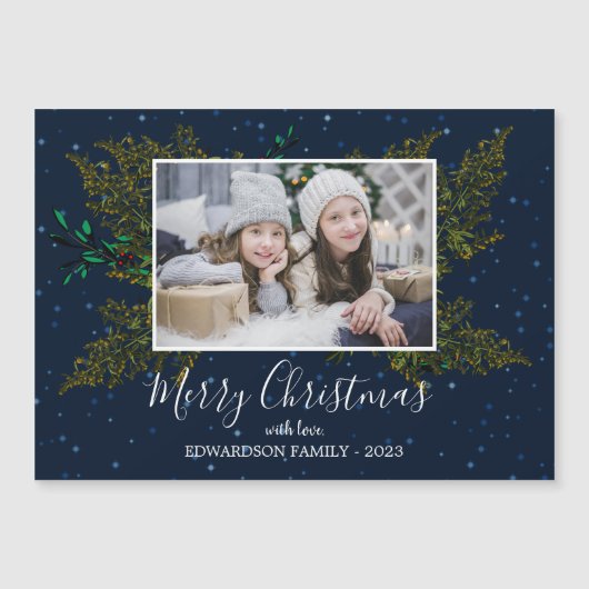 Rustikales Foto Frohe WeihnachtsMagnetkarte Magnetkarte (Vorderseite)