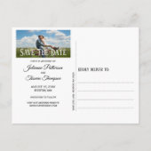 Rustikales Foto für das Herz von Holz Save the Dat Ankündigungspostkarte (Rückseite)