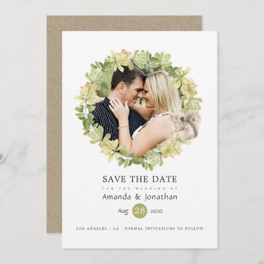 Rustikales Foto für Hochzeiten im Wasserfarbenwald Save The Date (Vorne/Hinten)