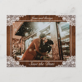 Rustikales Foto für Hochzeiten von Holz und Weißsp Ankündigungspostkarte