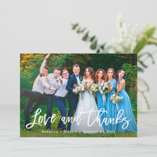 Rustikales Foto für Hochzeiten von Holzteppichen Dankeskarte (Stehend Vorderseite)