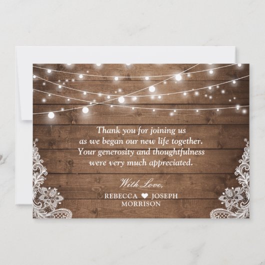 Rustikales Foto für Hochzeiten von Holzteppichen Dankeskarte (Rückseite)