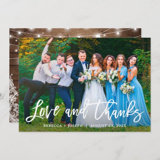 Rustikales Foto für Hochzeiten von Holzteppichen Dankeskarte (Vorne/Hinten)