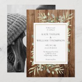 Rustikales Foto für Holzgrün Hochzeit Einladung