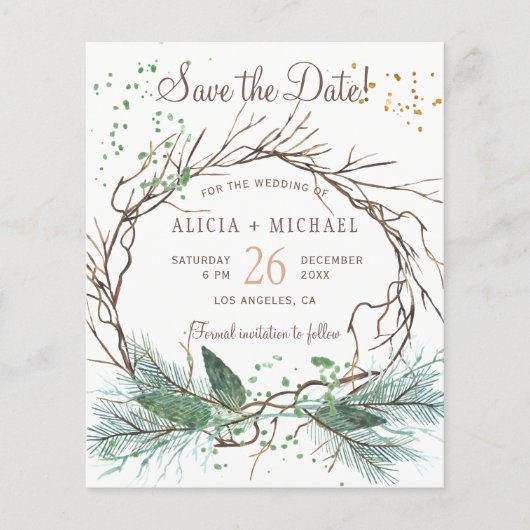Rustikales FOTO für Winterhochzeiten Save the Date Flyer (Vorne)