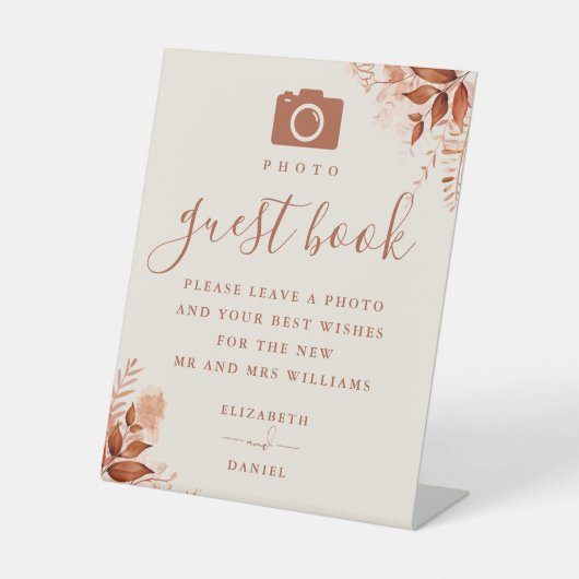 Rustikales Foto Gästebuch Hochzeit im Herbst Sockelschild (Vorderseite)