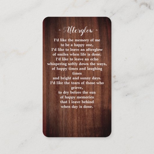 Rustikales Foto Gedenkfeier Beerdigung Gebet-Karte Telefonnummerkarte (Rückseite)