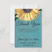 Rustikales Foto Gelbe Sonnenblume Blauer Barnholz Dankeskarte (Rückseite)