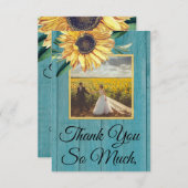 Rustikales Foto Gelbe Sonnenblume Blauer Barnholz Dankeskarte (Vorne/Hinten)
