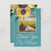 Rustikales Foto Gelbe Sonnenblume Blauer Barnholz  Dankeskarte (Vorne/Hinten)