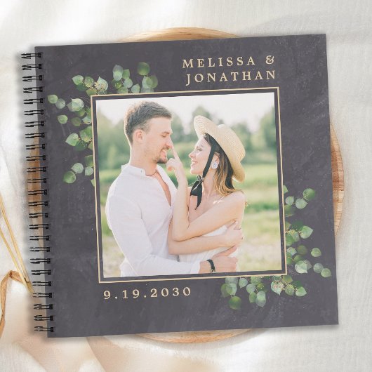 Rustikales Foto Greenery Gold Wedding GuestBook Notizblock