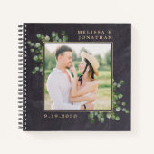 Rustikales Foto Greenery Gold Wedding GuestBook Notizblock (Vorderseite)