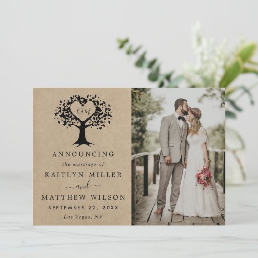 Rustikales Foto Heart Tree Ankündigung (Stehend Vorderseite)