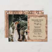 Rustikales Foto Hochzeit Danke Karte Burlap Wood (Vorne/Hinten)