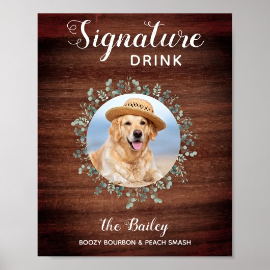 Rustikales Foto Hochzeit Hund Bar Signature Drinks Poster (Vorne)