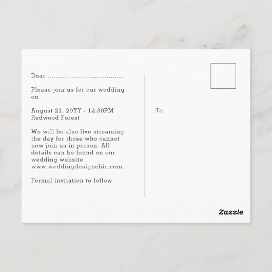 Rustikales FOTO Hochzeit im Haushalt speichern Dat Postkarte (Rückseite)