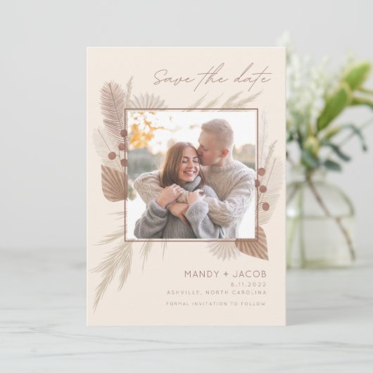 Rustikales Foto Hochzeit im Herbst Save The Date (Stehend Vorderseite)