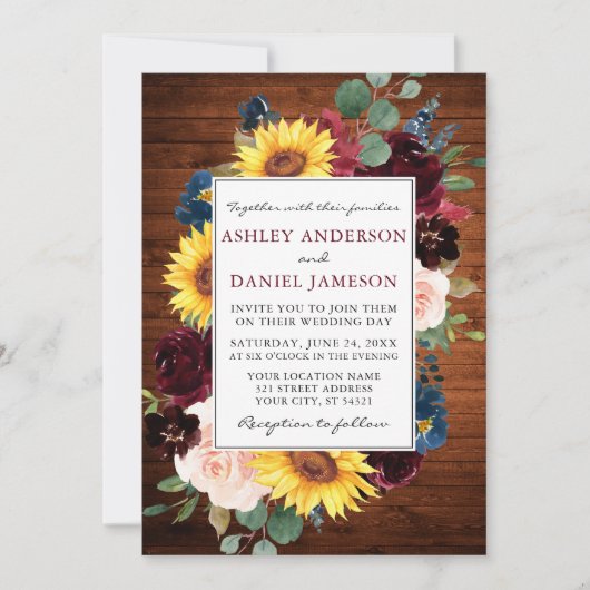 Rustikales Foto-Hochzeit mit gemischten Holzfarben Einladung (Vorderseite)